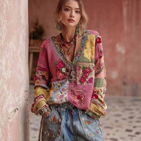 Autumn and winter loose V-neck top casual shoulder women's clothing thick needle sweater imitation wool m302039