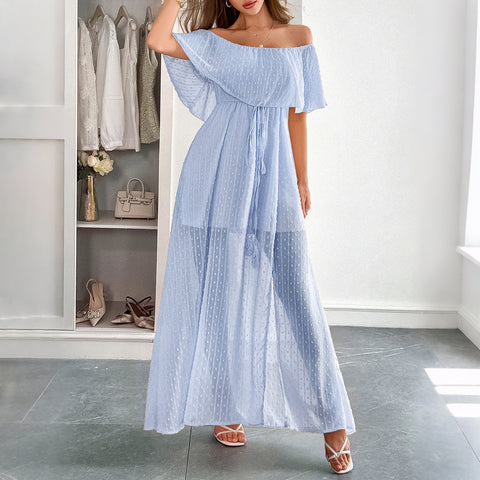 Temperament elegant tube top waist short sleeve women's long dress dress m301405
