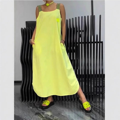 European and American casual cotton and linen pocket dress m302081