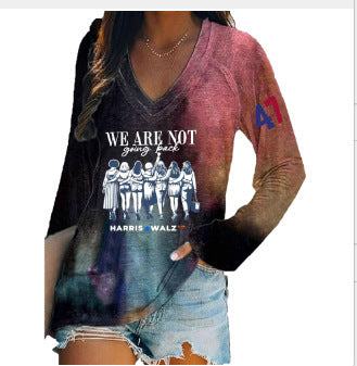 Women's V-neck long sleeve horror red graffiti 3D digital printing m301556