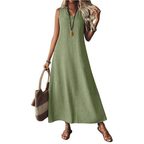 Sleeveless V-neck back zipper one-piece elegant long dress m302805