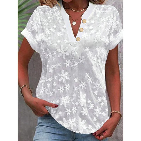 Embroidered stand-up collar short-sleeved button-down shirt m301492