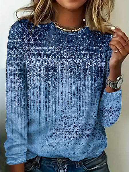 3D printed women's casual flower crew neck long-sleeved t-shirt top m301719