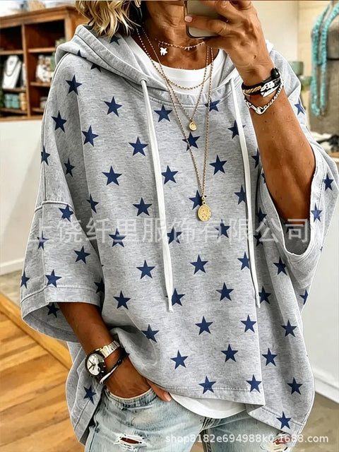 Casual hooded mid-sleeved women's fashion 3D printing casual foreign trade Amazon independent station women's sweater m303002