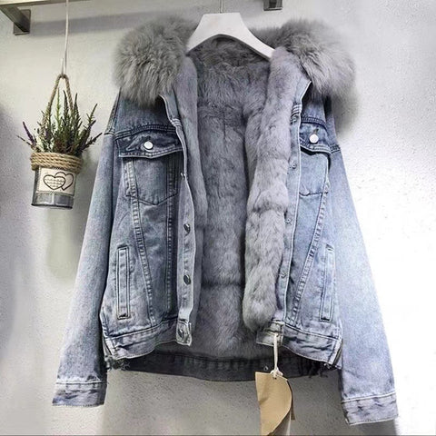 Winter velvet new cotton clothes loose Korean version denim fur collar thickened jacket women's m301671