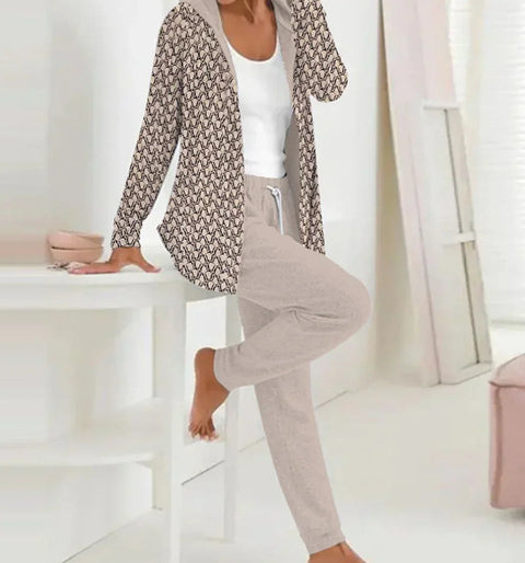 Hooded cardigan top trousers two-piece set m302266