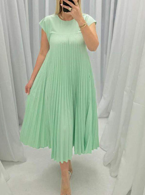 Fashion round neck sleeveless pleated dress m301308
