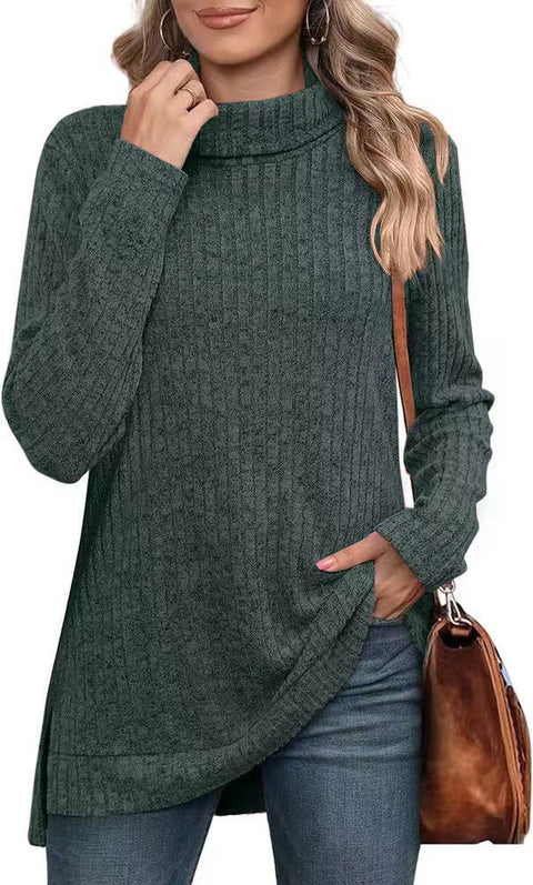 Autumn and winter new high-necked split-ended long-sleeved loose casual T-shirt top m302063