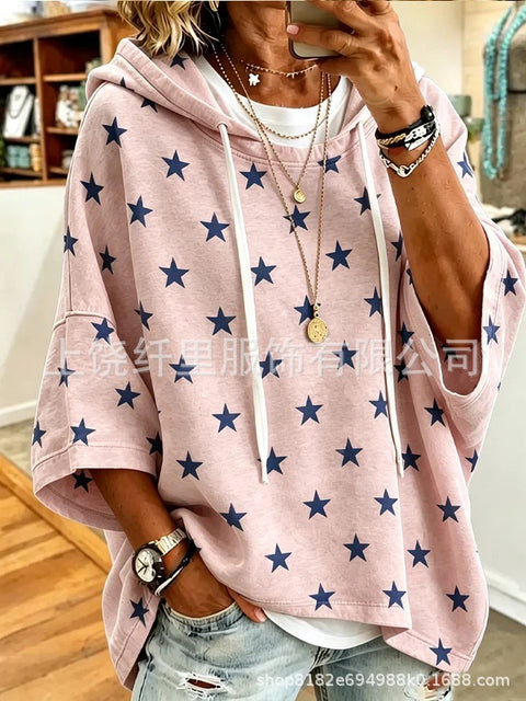 Casual hooded mid-sleeved women's fashion 3D printing casual foreign trade Amazon independent station women's sweater m303002