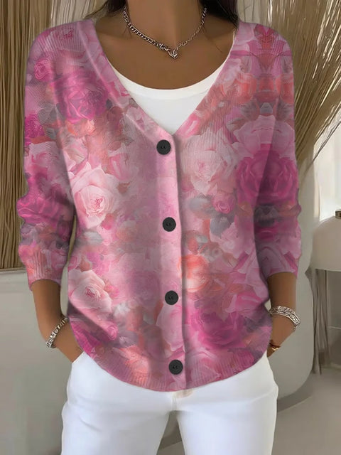 Button women's printed long-sleeved top m302156