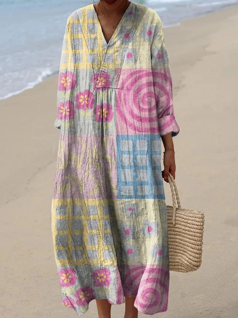 Ladies casual floral 3D printing sleeve dress m301071