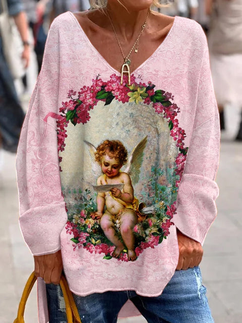 Large size split love dog 3D printing urban casual women's long T-shirt m301662