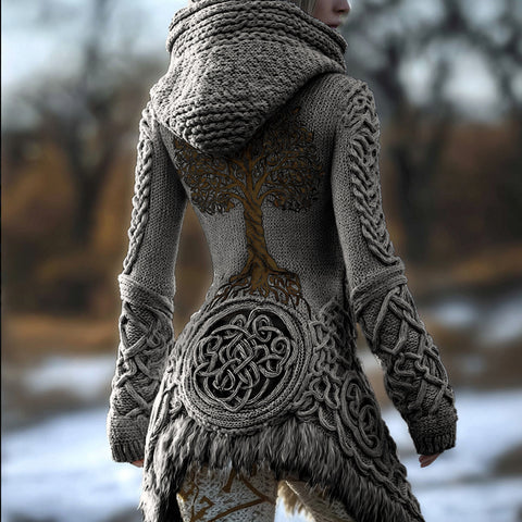 Cardigan long imitation knitted lazy wind hooded long cardigan sweater autumn and winter women's clothing m302125