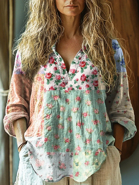 New 3D digital printing women's fashion V-neck loose shirt top spring and autumn m301745