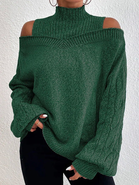 Off-the-shoulder semi-turtleneck sweater loose knitted sweater women's m300502