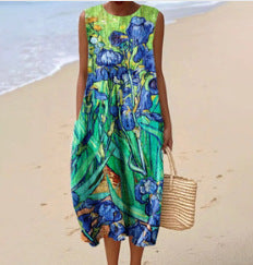 New sleeveless casual printing temperament long dress dress slim fit small fresh m302083