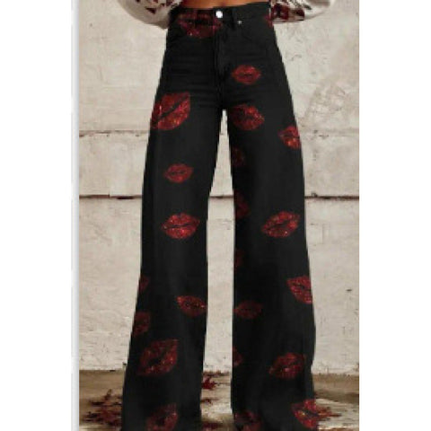 3D heat transfer flared pants simulation denim trousers loose pants m301550