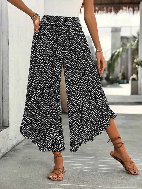 Pantalon décontracté à pois, taille haute lâche, coupe ample, jambes larges m302764