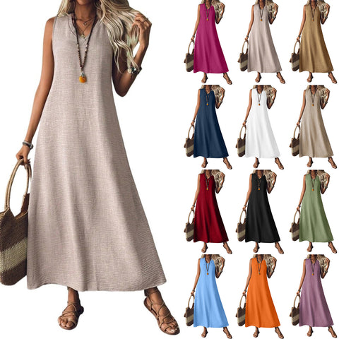 Sleeveless V-neck back zipper one-piece elegant long dress m302805