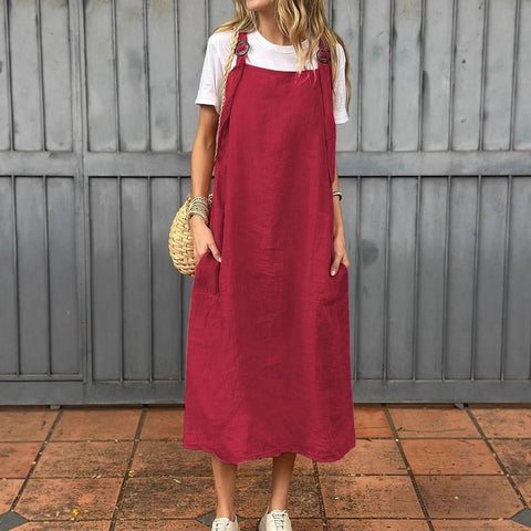 Women's fashion adjustable shoulder strap casual cotton and linen dress m302048