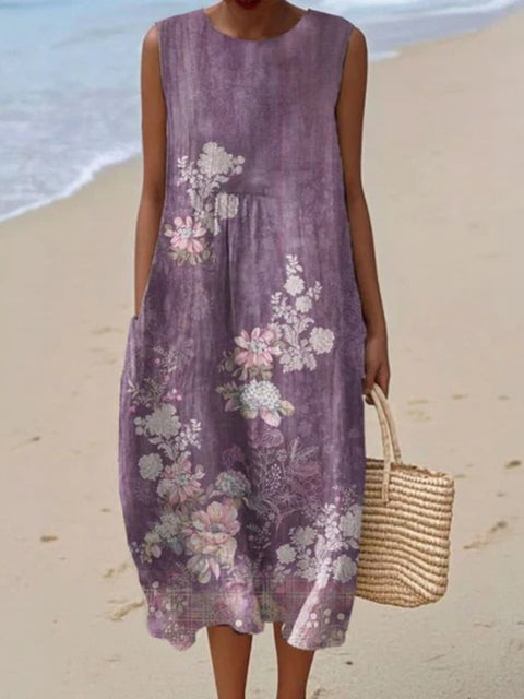 New sleeveless casual printing temperament long dress dress slim fit small fresh casual dress m301521