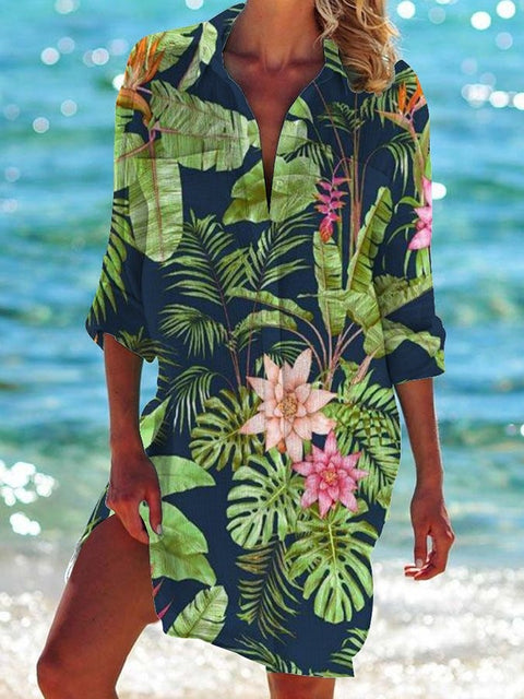 Bikini jacket shirt swimsuit cardigan women's printed resort beach shirt m301274
