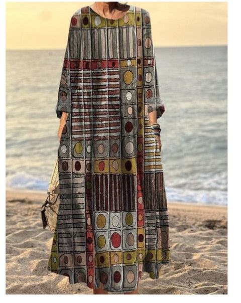 3D printed casual loose dress women m301278