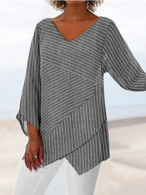 Women's printed animal natural scenery V-neck nine-quarter sleeve loose T-shirt m301289