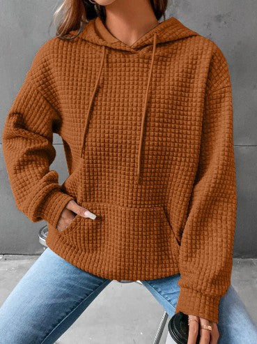Loose pullover hooded long-sleeved sweater women's drawstring shoulder kangaroo pocket hoodie m301919