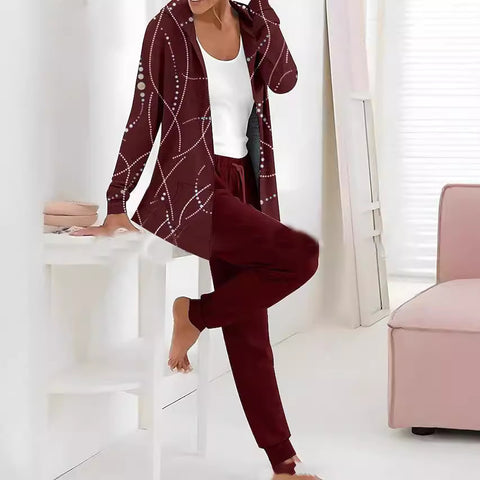 Hooded cardigan top trousers two-piece set m302266