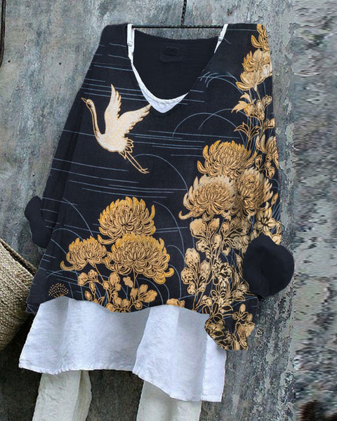 V-neck single piece long sleeve 3D digital printing m301043