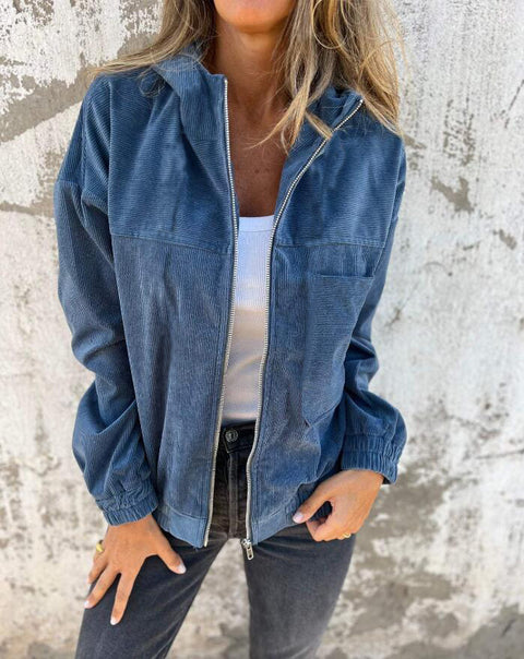 simple style corduroy hooded jacket for women m302045