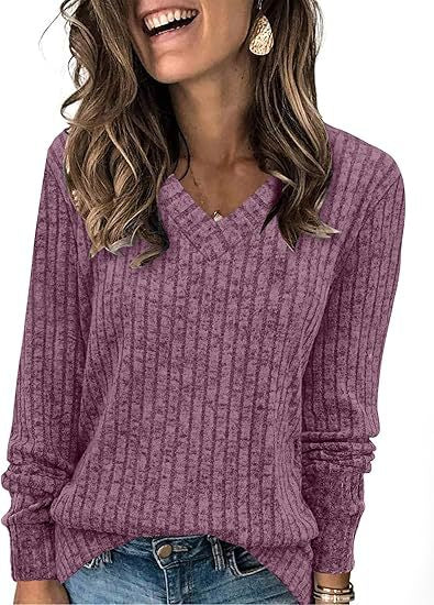 Women's long-sleeved V-neck pit strip polished knitted top T-shirt m302092