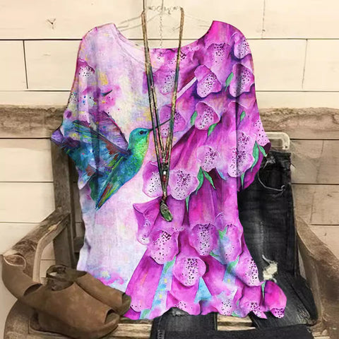 Loose round neck short-sleeved cotton and linen top women's m301281