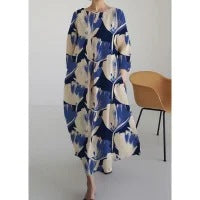 Loose crew neck fashion high-end long-sleeved printed dress m301054