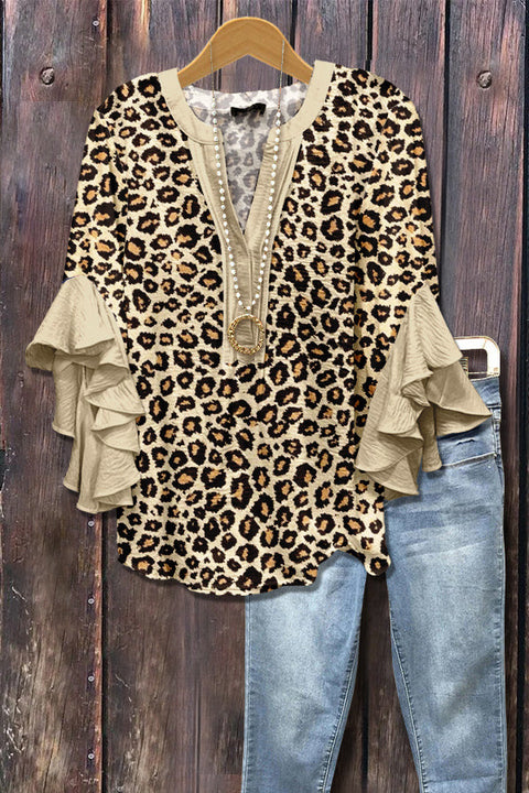 Creative floral element printing digital printing casual trend V-neck lotus edge T-shirt women's m301769