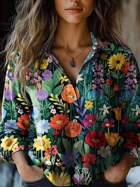 Fashion women's clothing European and American versatile printing casual lapel m301565