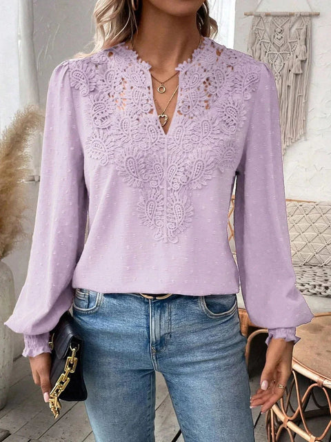 V-neck lace stitching long-sleeved casual shirt blouse m301373