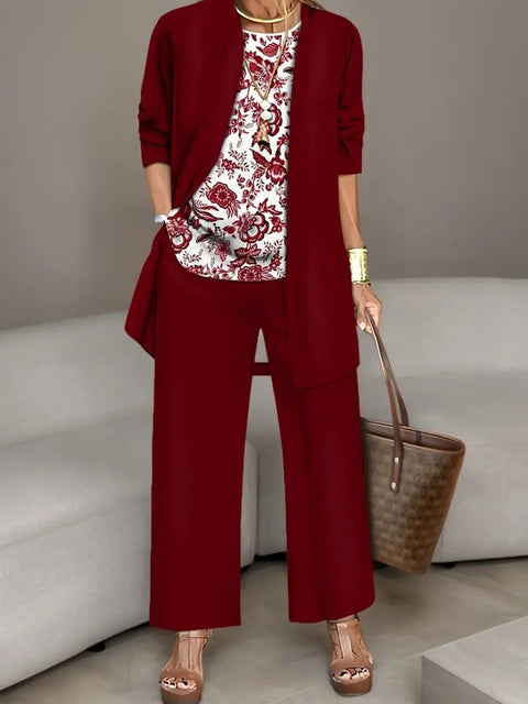 Pink three-piece casual suit women's cardigan wide-leg pants m302761