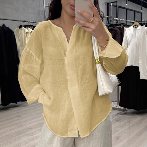 casual long-sleeved V-neck regular multi-color women's top shirt m303110