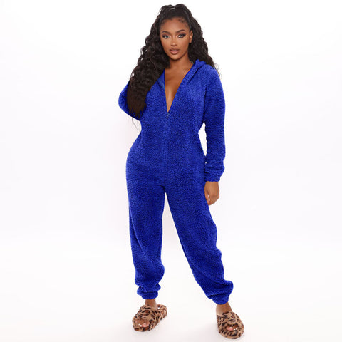 Fleece Thickened Fluffy Jumpsuit Hooded Pajamas m302166