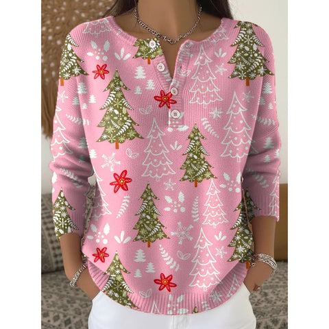 Vintage 3D digital printing four-button stand-up collar Polo sweater women m302158