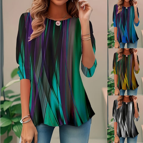 Women's digital printing crew neck loose long-sleeved top m300592