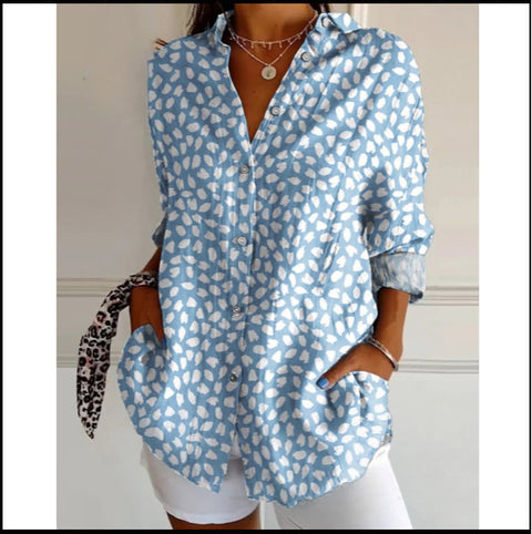 3D digital printing abstract pattern women's long-sleeved buckle linen shirt m301277