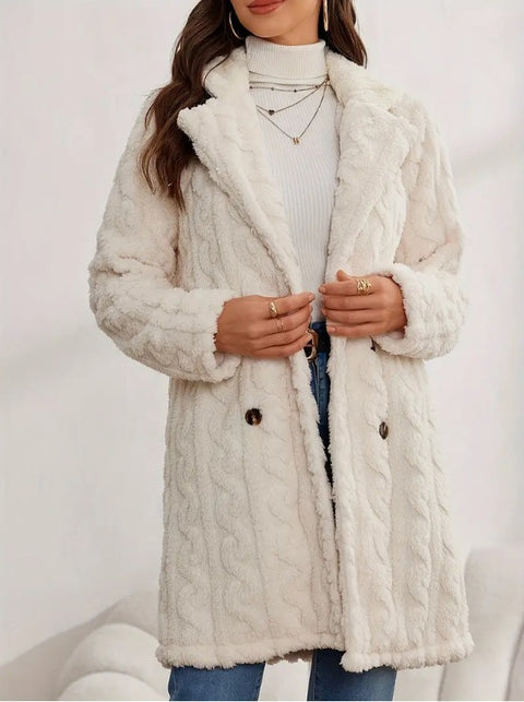 Women's plush jacket comfortable casual thermal suit collar double-breasted medium and long coat m302210