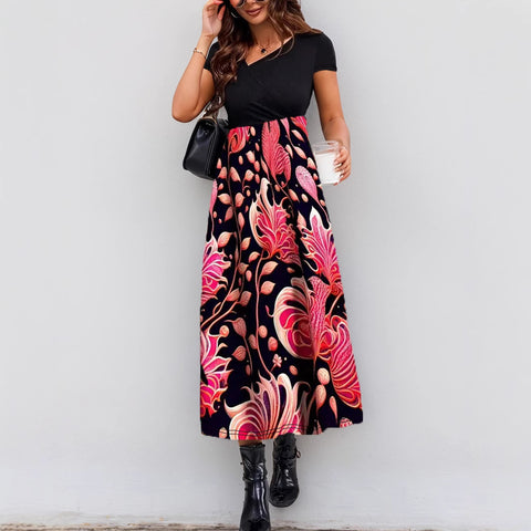 Splicing print elegant fashion dress m301209