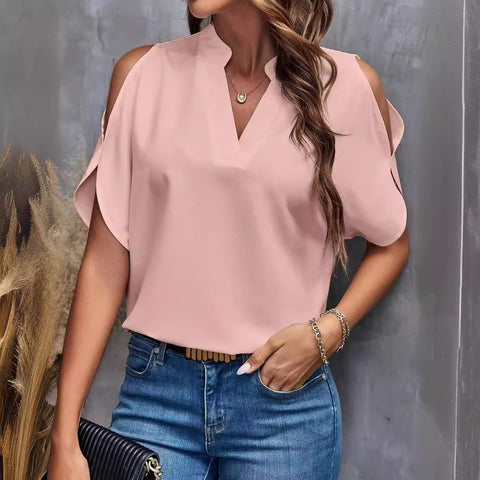 New V-neck temperament fashion off-the-shoulder sleeve women's top m300876
