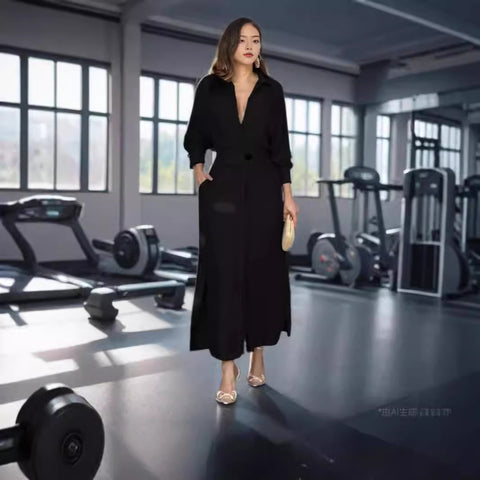 New temperament women's commuting lace-up solid color waist long-sleeved irregular shirt m302051