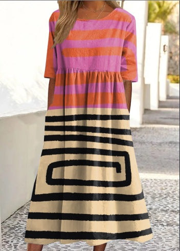 Up and down splicing pocket size printing large wide dress m302623-1