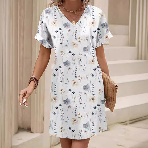 Plant floral print bat sleeve dress ladies m300969